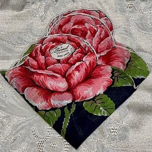 Burmel Irish Linen Hankie Big Fat Roses Vogue 1950’s Handkerchief of Month VTG